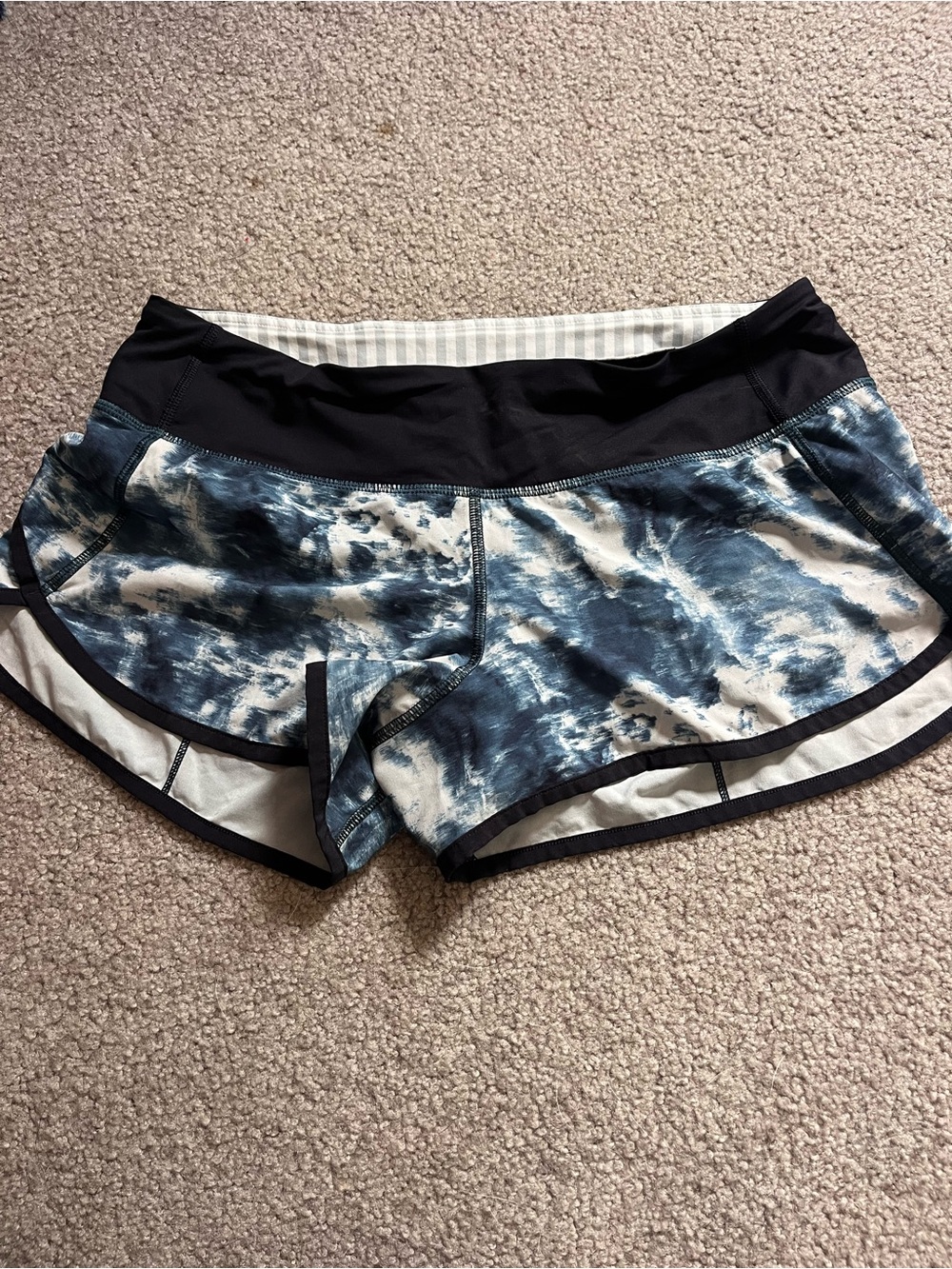 lululemon athletica Black Waistband Blue Tie-Dye Running Shorts